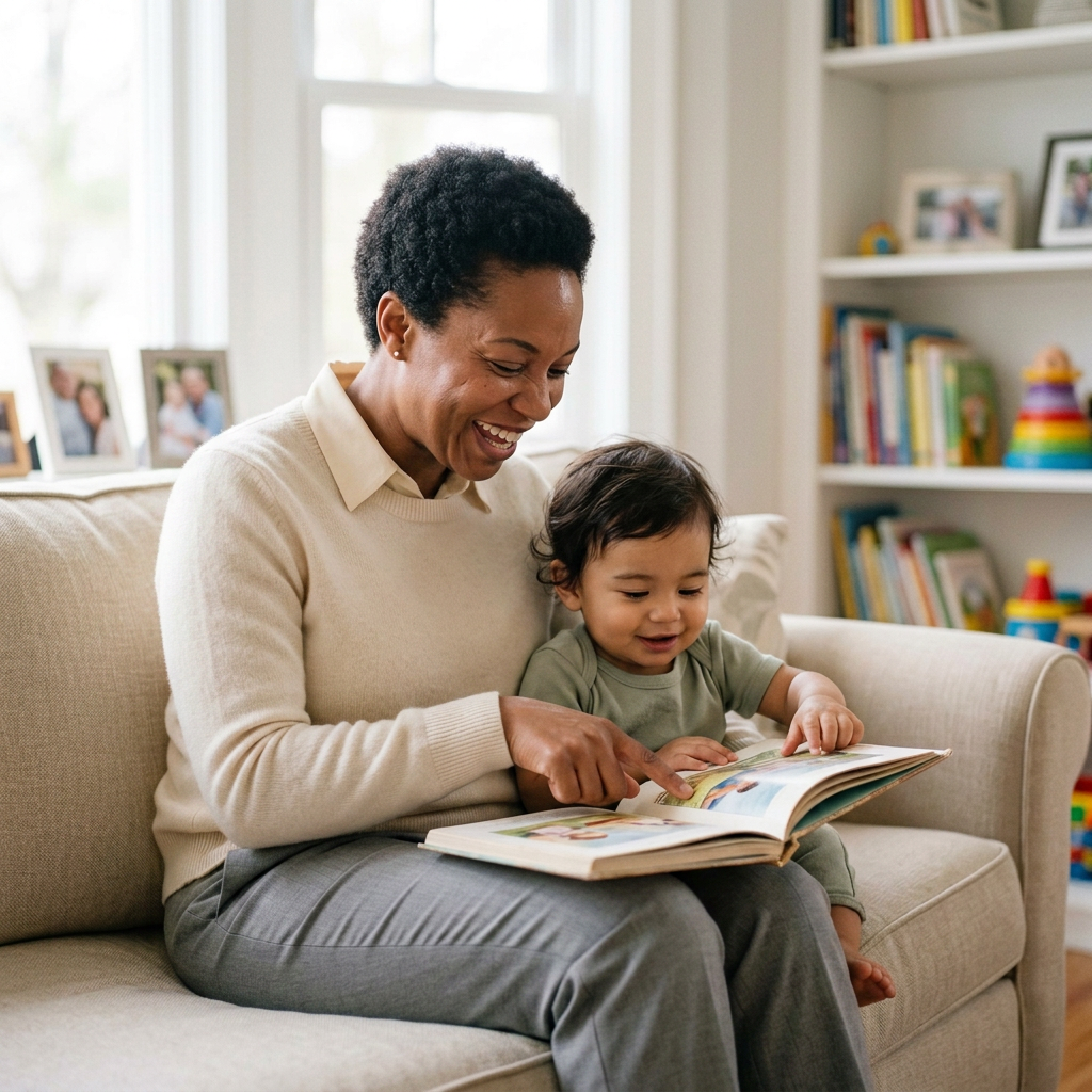 Nanny reading with children